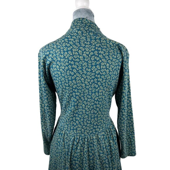 VTG LL Bean Girls Small Long Sleeve Midi Dress Green Floral Side Pockets - Picture 15 of 16